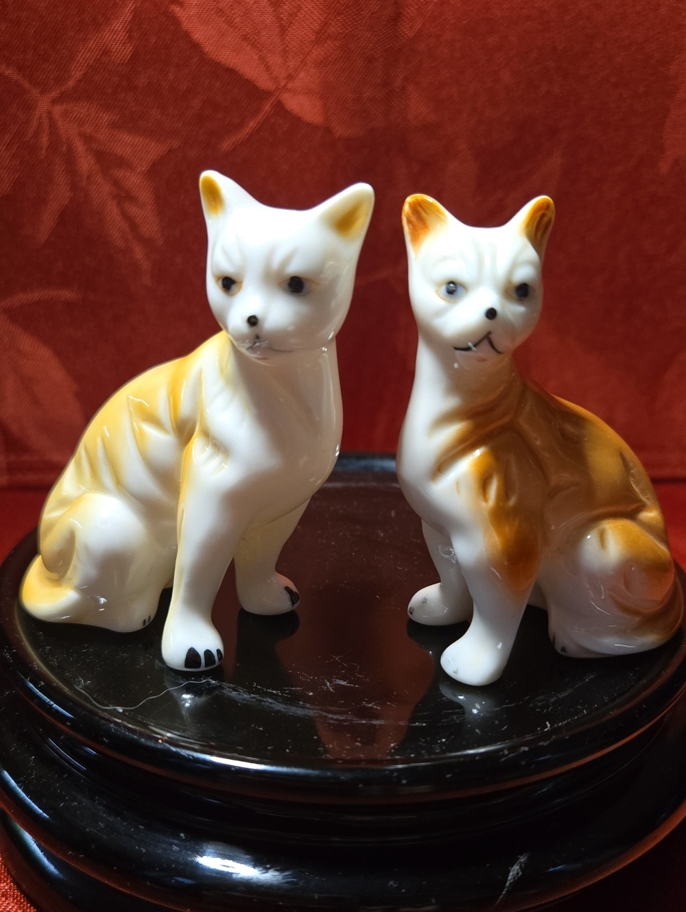 Vintage Bone China Cat Figurine Pair Orange And White